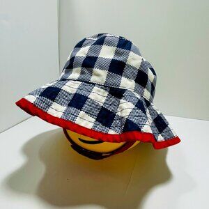 Gymboree Kids Sun Hat 4T-5T | Blue Gingham Bucket Hat with Chin Strap